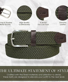 Full Grain Handmade Braided Canvas Leather Belt for Men with Pin Buckle in Brush Nickle Finish (Color - Olive)