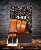 Full Grain Buffalo Premium Leather Belt for Men with Pin Buckle - 100% Handmade( Tan-Nickle Finish Buckle)