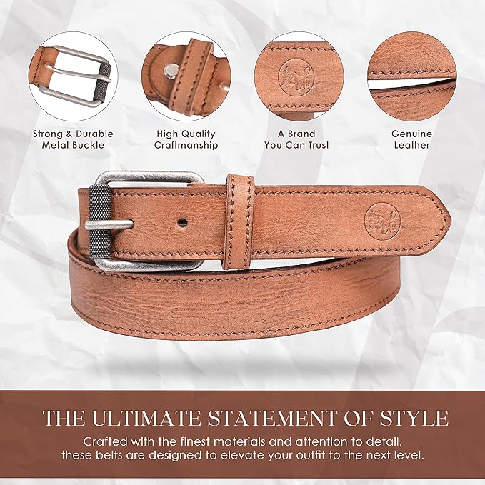 Full Grain Buffalo Leather Belt for Men with Pin Buckle (Color - Black/Brown/Tan)