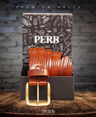 PERB - Full Grain Buffalo Premium Leather Belt for Men with Pin Buckle - 100% Handmade(Brown-Antique Brass Finish Buckle)