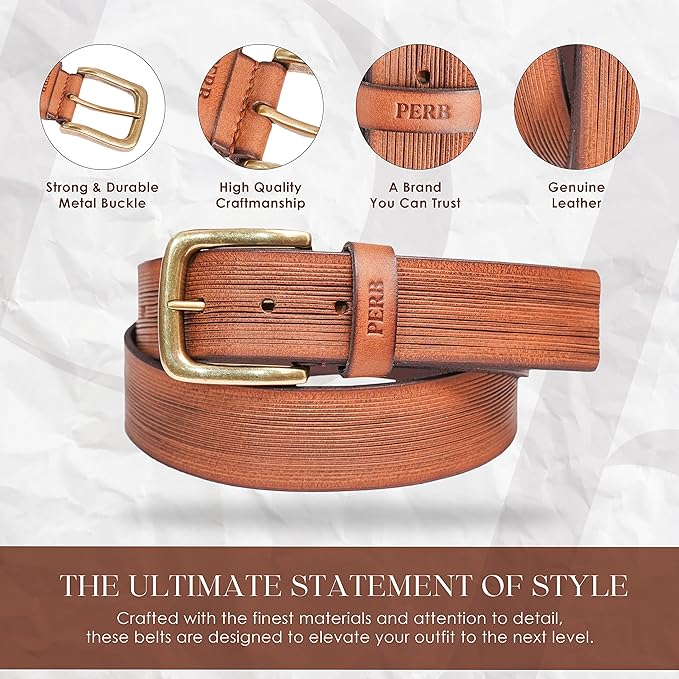 Full Grain Buffalo Leather Belt for Men with Pin Buckle (Color - Black/Brown/Tan)