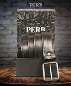 PERB - Full Grain Imported Spanish Leather Belt for Men with Pin Buckle - 100% Handmade (  Black-Antique Silver Buckle)