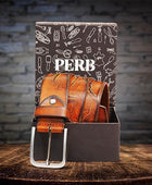 PERB - Full Grain Buffalo Premium Leather Belt for Men with Pin Buckle - 100% Handmade(Tan-Antique Zinc Finish Buckle)