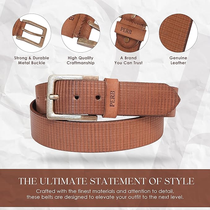 Full Grain Buffalo Leather Belt for Men with Pin Buckle (Color - Black/Brown/Tan)