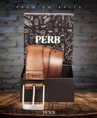 PERB - Full Grain Buffalo Premium Leather Belt for Men with Pin Buckle - 100% Handmade( Washed Brown-Antique Silver Finish Buckle)