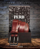 PERB - Full Grain Buffalo Premium Leather Belt for Men with Pin Buckle - 100% Handmade(Maroon-Gunmetal Finish Buckle)