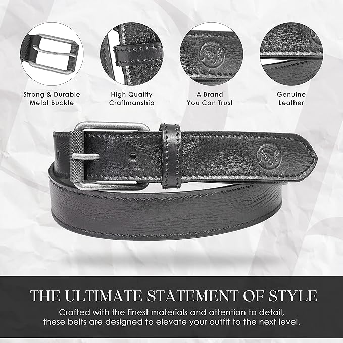 Full Grain Buffalo Leather Belt for Men with Pin Buckle (Color - Black/Brown/Tan)