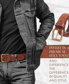 PERB - Full Grain Buffalo Premium Leather Belt for Men with Pin Buckle - 100% Handmade(Brown-Antique Brass Finish Buckle)