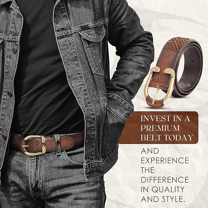 Full Grain Buffalo Premium Leather Belt for Men with Pin Buckle (Color - Black / Brown)