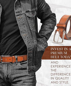 Full Grain Buffalo Premium Leather Belt for Men with Pin Buckle - 100% Handmade( Tan-Nickle Finish Buckle)