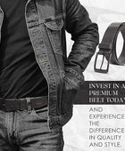 PERB - Full Grain Buffalo Premium Leather Belt for Men with Pin Buckle - 100% Handmade(Black-Matt Black Finish Buckle)