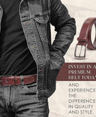 PERB - Full Grain Buffalo Premium Leather Belt for Men with Pin Buckle - 100% Handmade(Maroon-Gunmetal Finish Buckle)