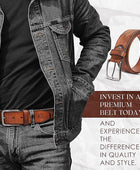 PERB - Full Grain Buffalo Premium Leather Belt for Men with Pin Buckle - 100% Handmade(Tan-Antique Zinc Finish Buckle)