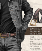 Full Grain Buffalo Premium Leather Belt for Men with Pin Buckle - 100% Handmade( Washed Black with Brown-Brass Finish Buckle)